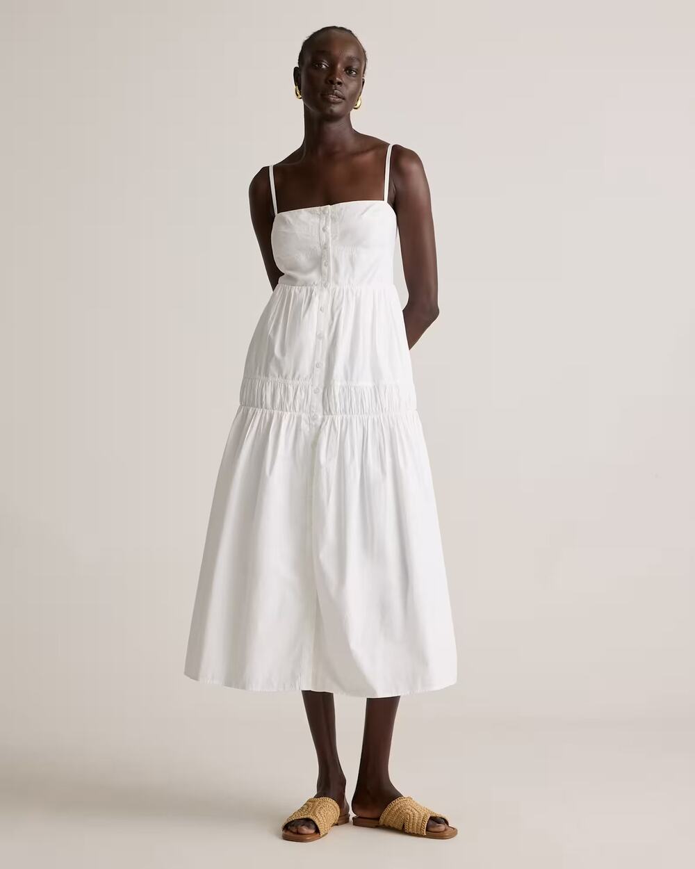 Quince 100% Organic Cotton Poplin Spaghetti Strap Maxi Dress White S NWOT